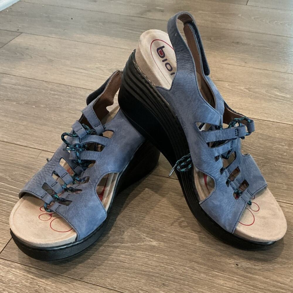 Bionica Womens Sirus Platform Wedge Lace up Sandal US 11 Blue Suede Leather Boho